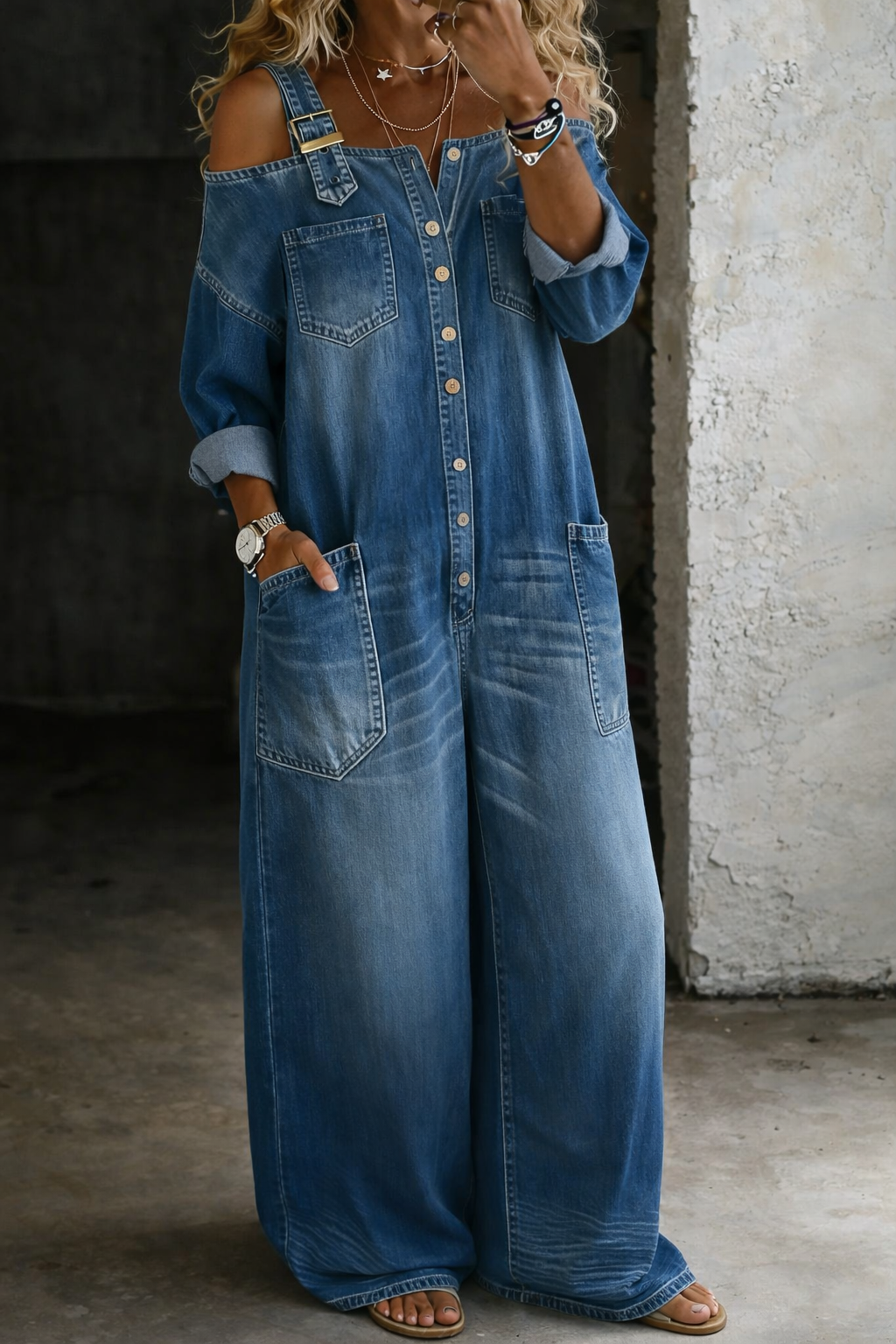 Sophia salopette denim spalle nude