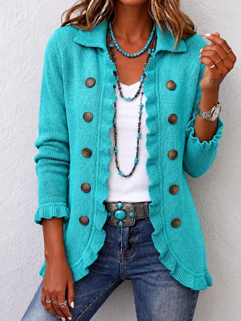 Adelina™ | Cardigan in Maglia Avorio con Volant