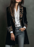 Clarissa™ | Blazer Lungo Nero con Revers in Broccato