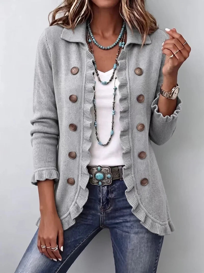 Adelina™ | Cardigan in Maglia Avorio con Volant