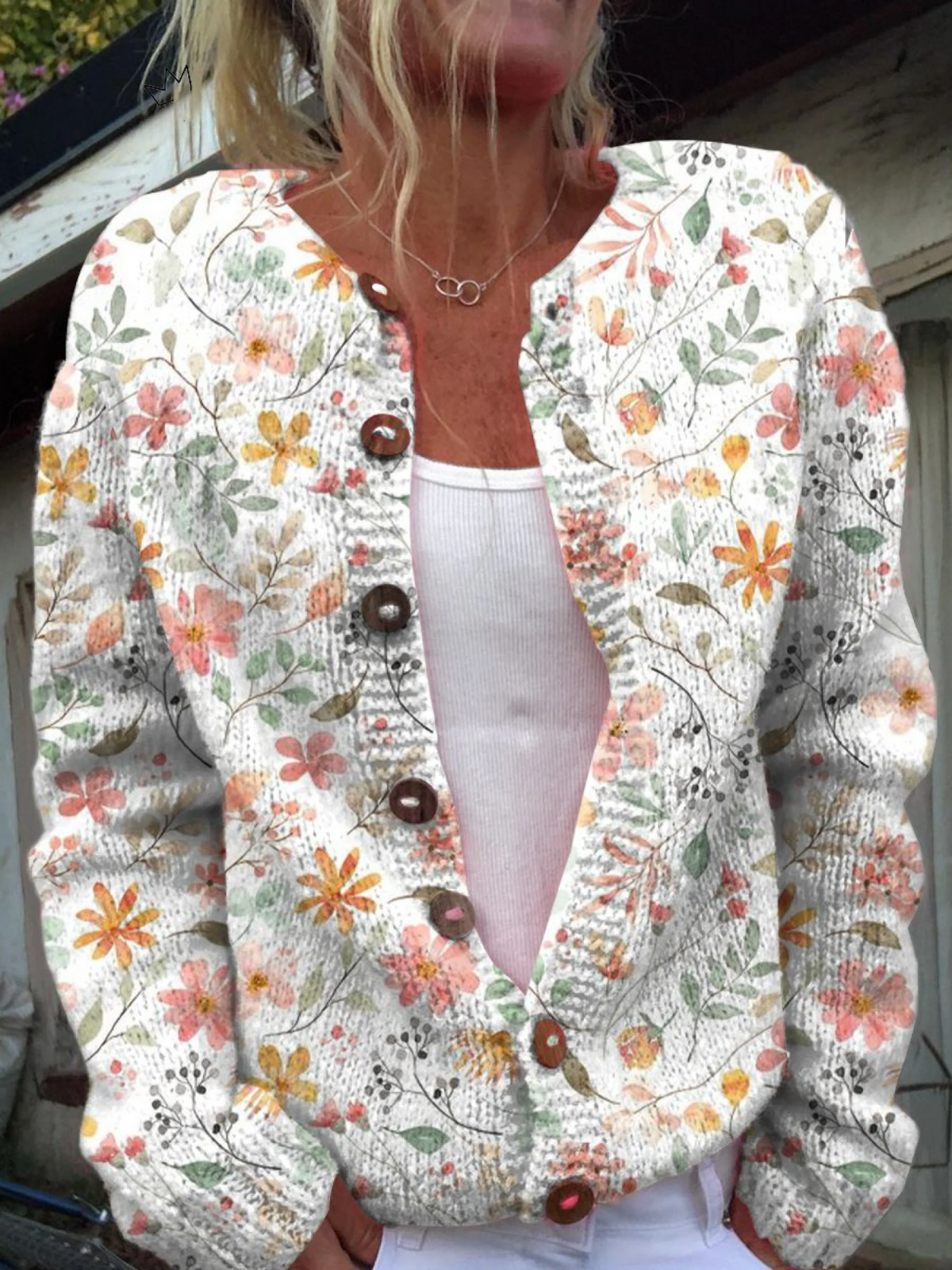 Greta - Cardigan a maglia vintage a fiori