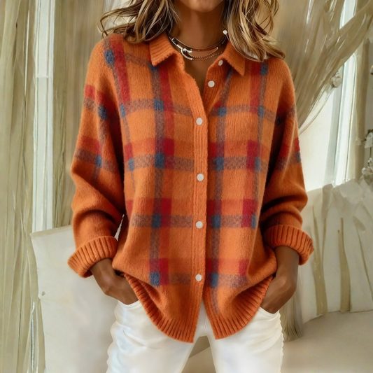 Olivia™ Cardigan a Quadri - Arancione
