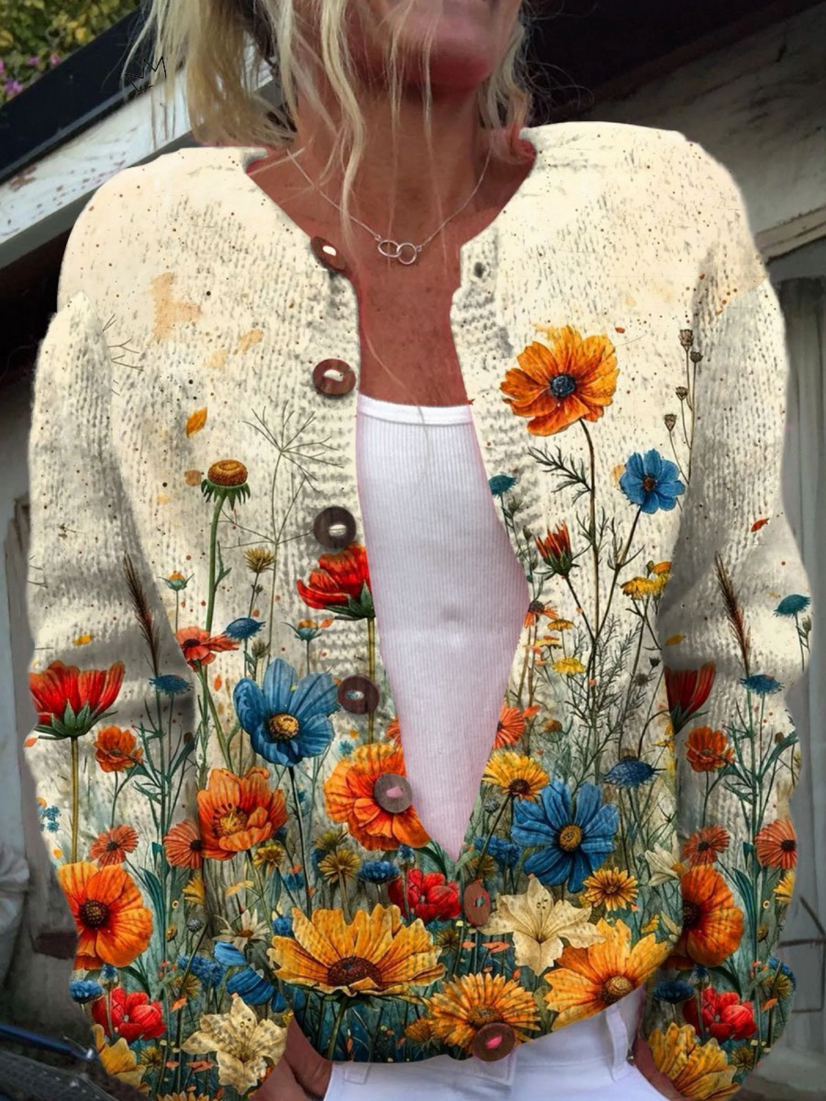 Tansy - Cardigan a maglia con stampa floreale vintage