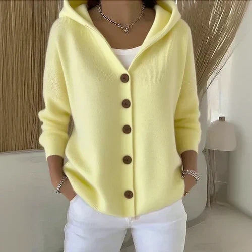 Rocío™ — Giacca in maglia con cappuccio beige