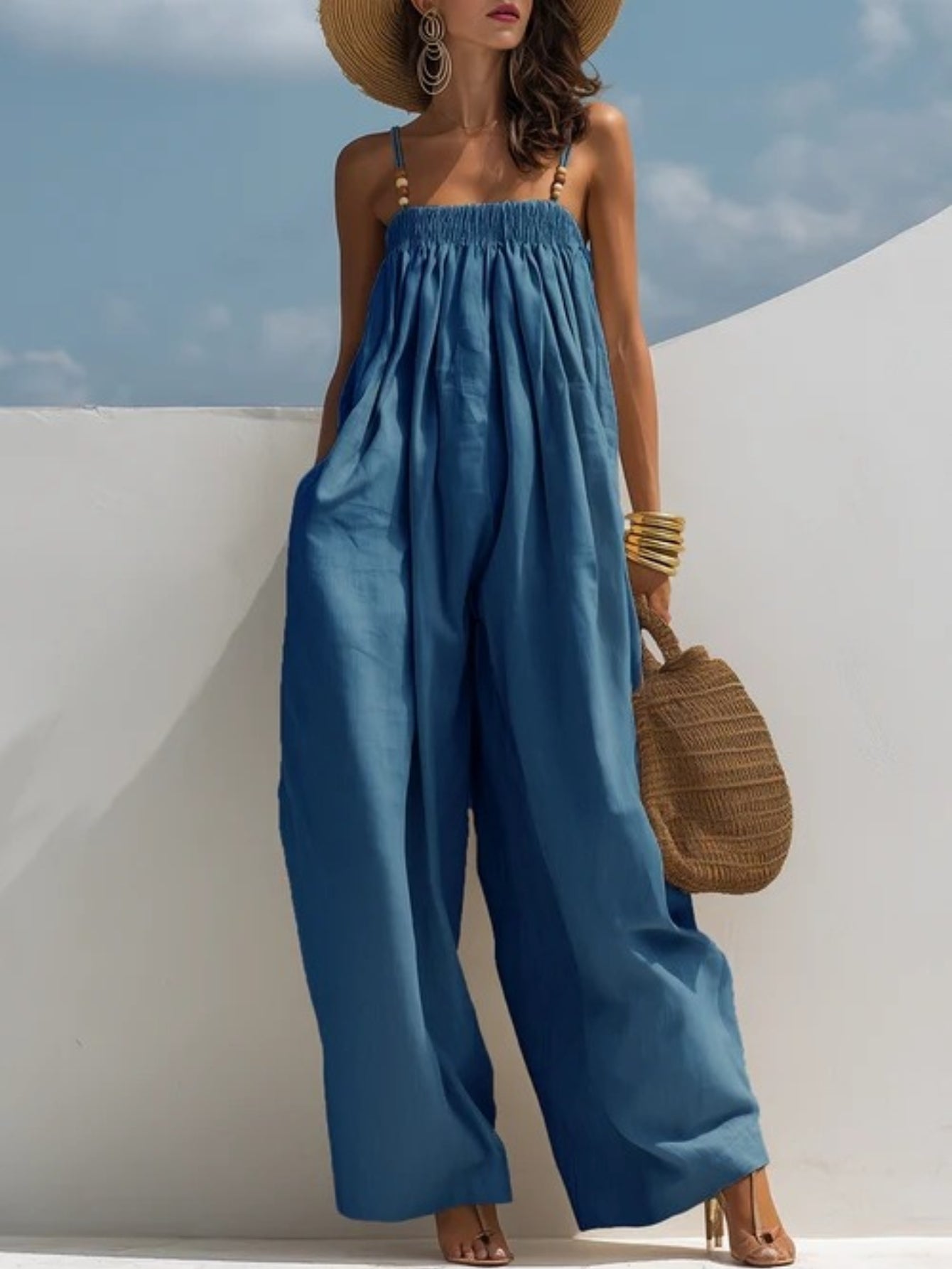 Monica tuta denim gamba larga