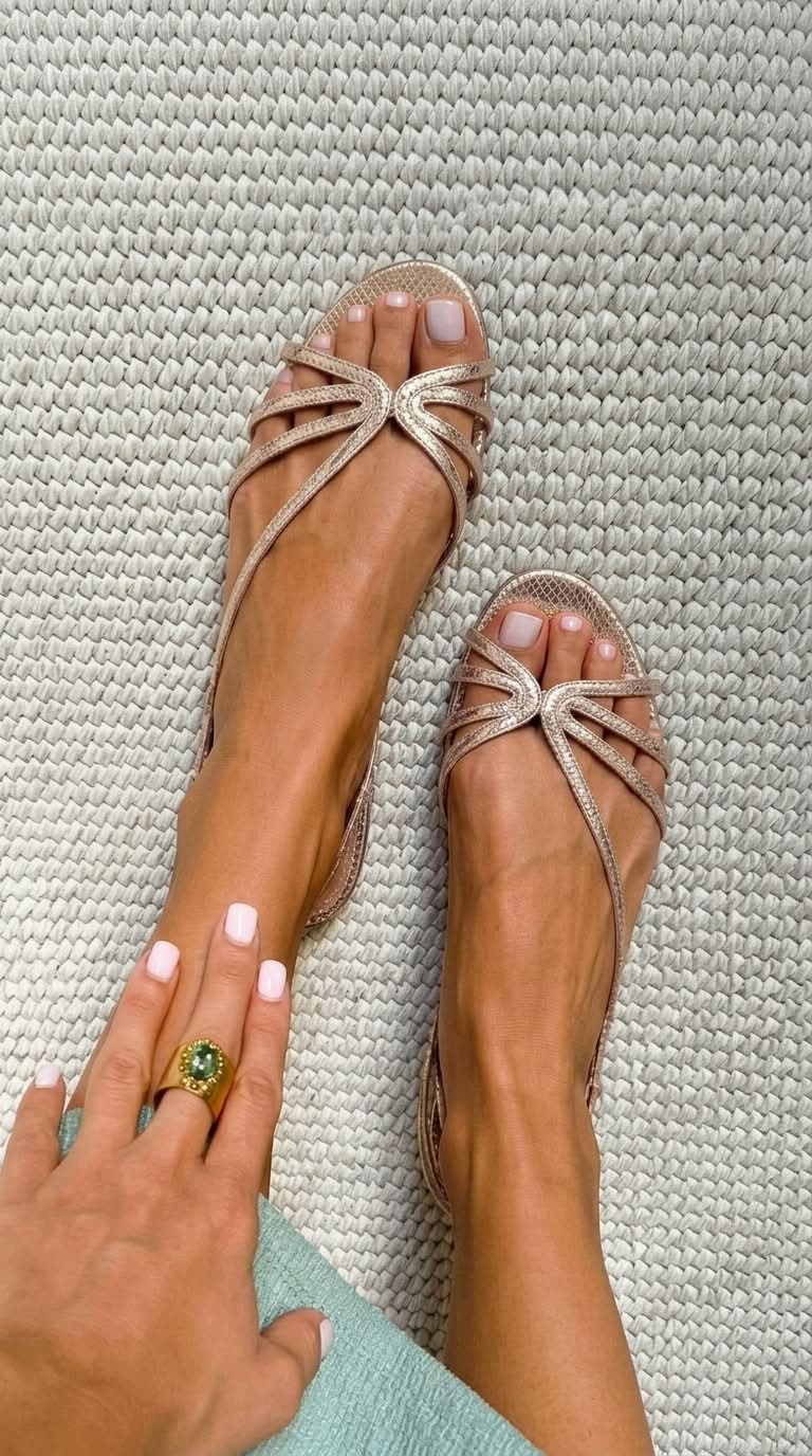 Deila metalliska remmsandaler i beige — framsida