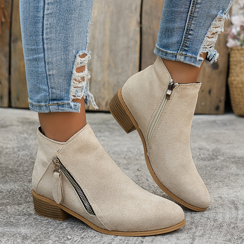 Sienna™ — Tronchetti camel con zip diagonale