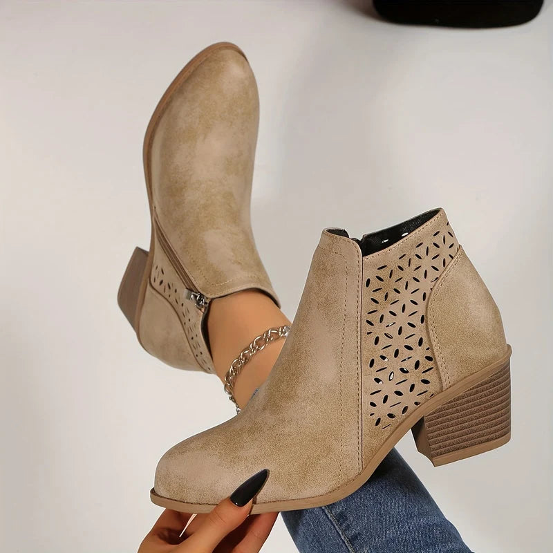 Mireille™ — Tronchetti traforati beige, vista laterale