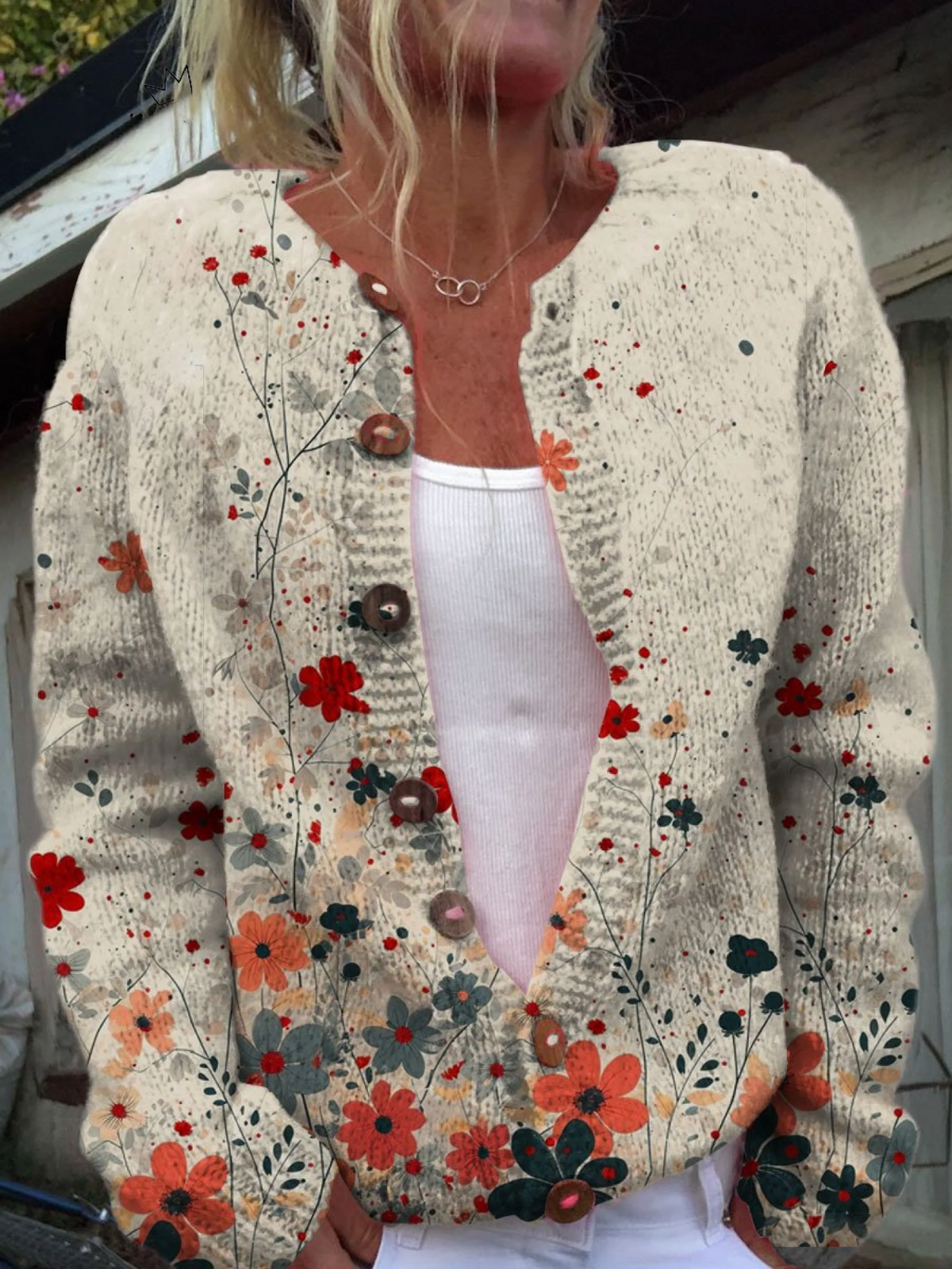 Sabrina - Cardigan a maglia vintage a fiori cascanti