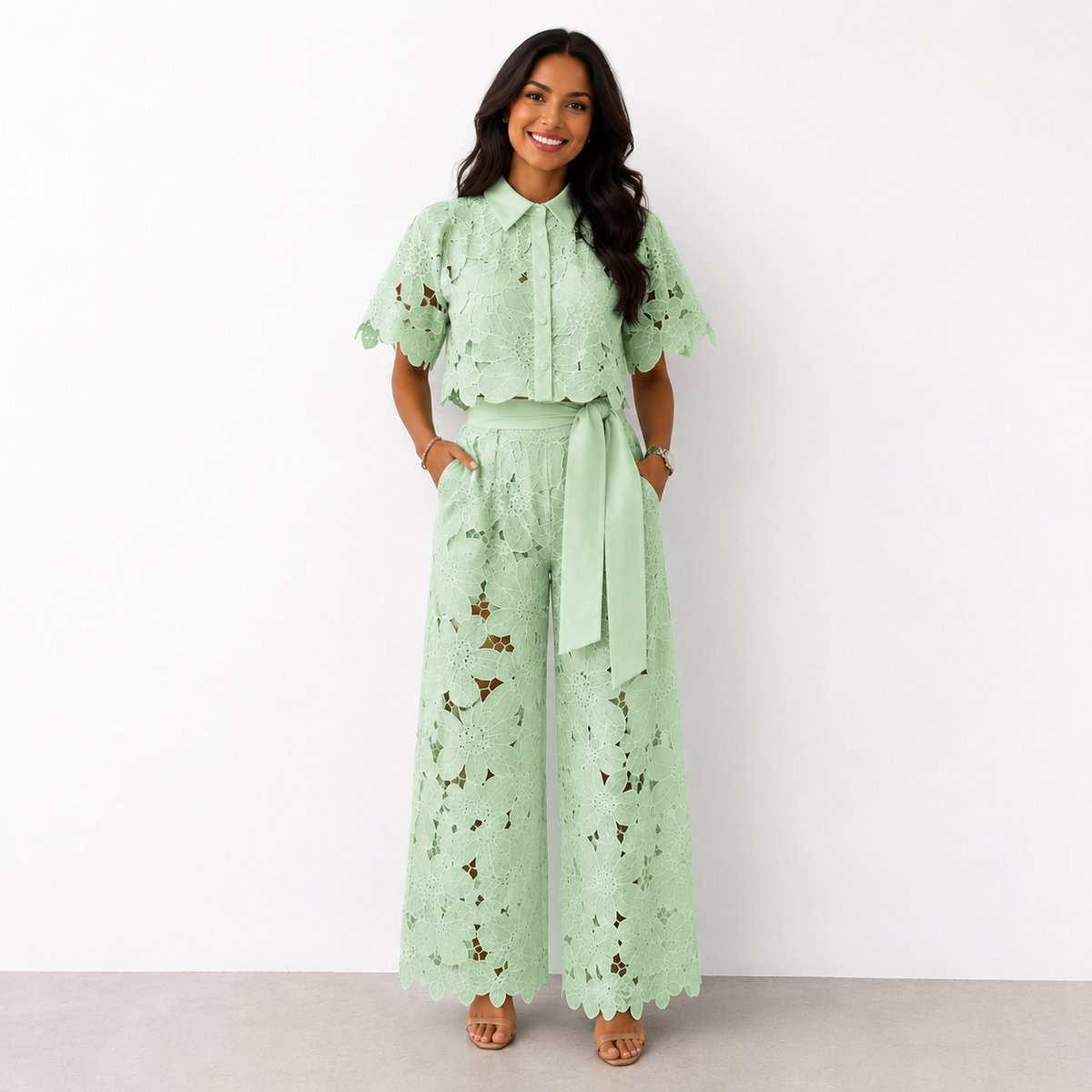 Valeria™ Completo con Pizzo Floreale - Verde