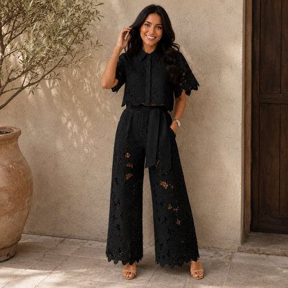 Valeria™ Completo con Pizzo Floreale - Nero