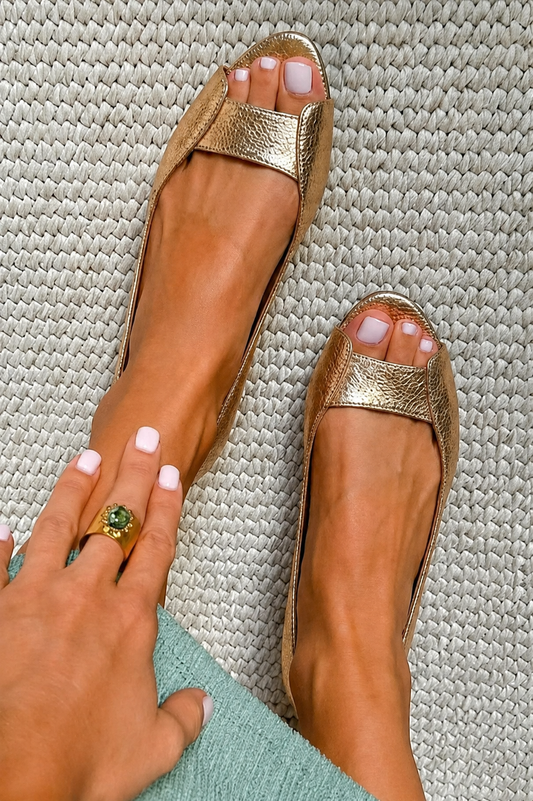 Balbina ballerinaskor i guld — framsida