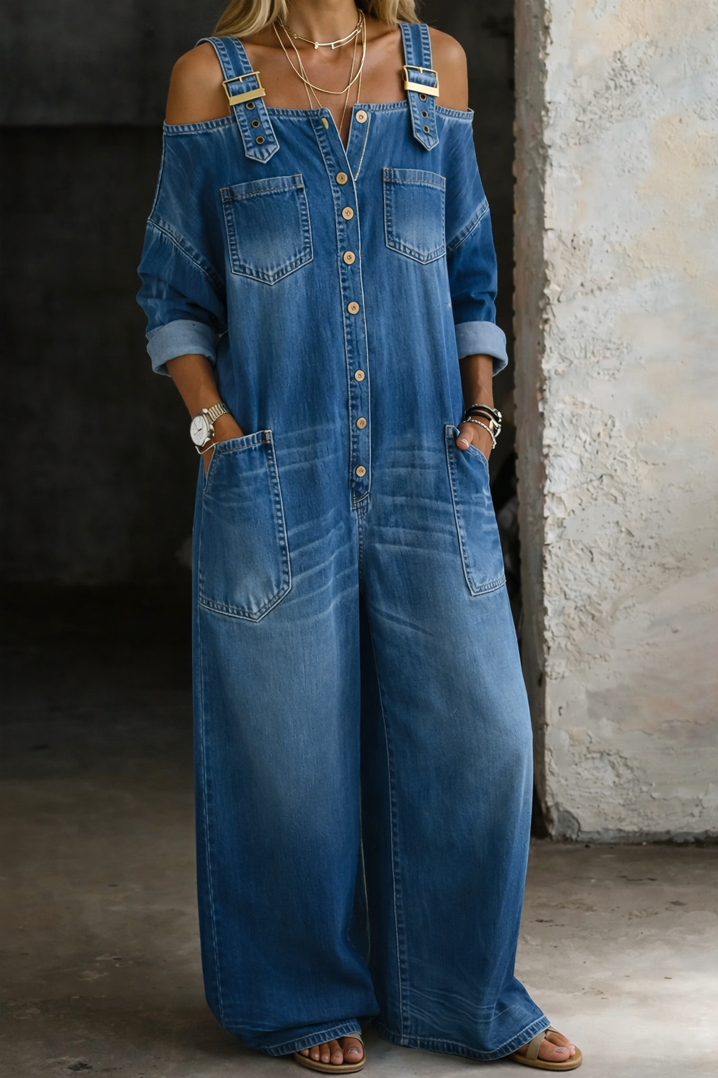Sophia salopette denim spalle nude