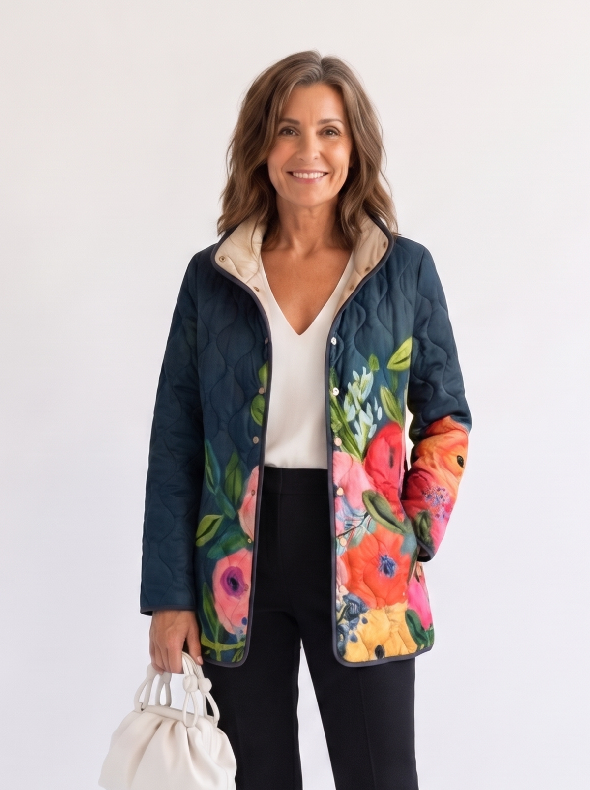 Camille™ | Giacca Trapuntata Fiori Dipinti