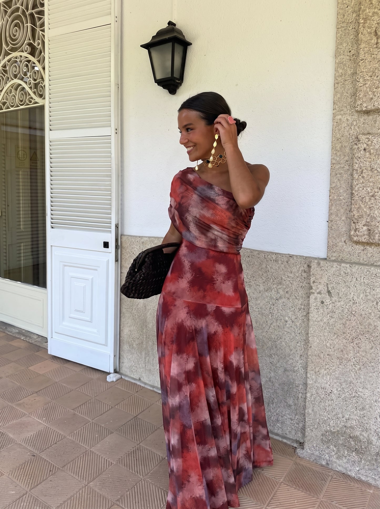 LINNÉA | VESTITO OFF-SHOULDER CON MOTIVO ACQUERELLO