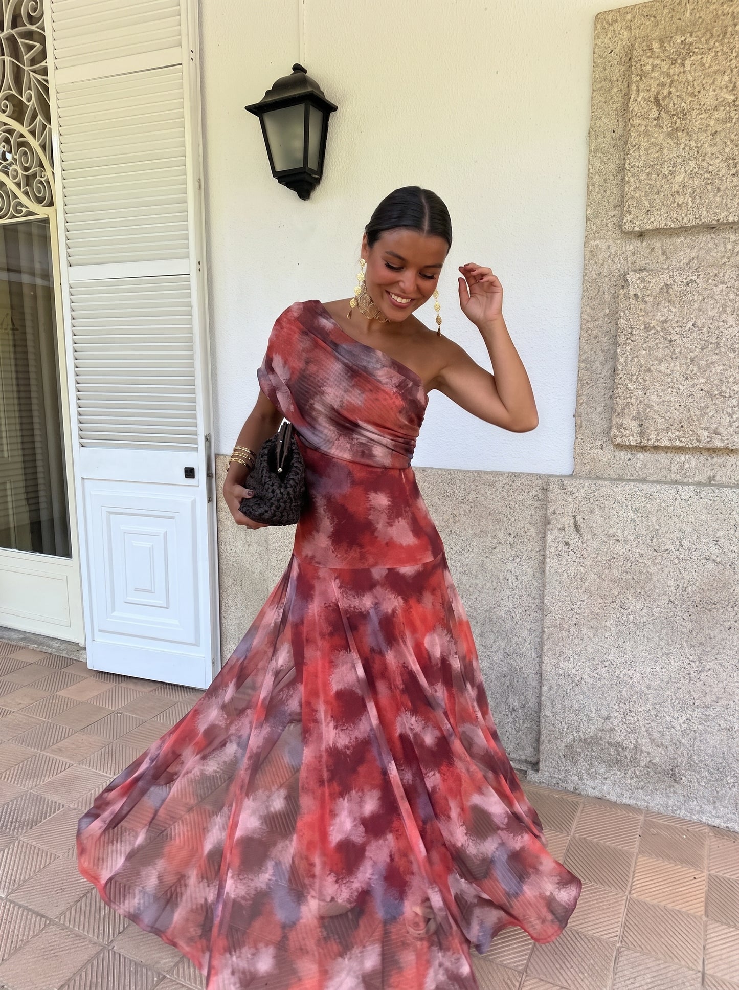 LINNÉA | VESTITO OFF-SHOULDER CON MOTIVO ACQUERELLO