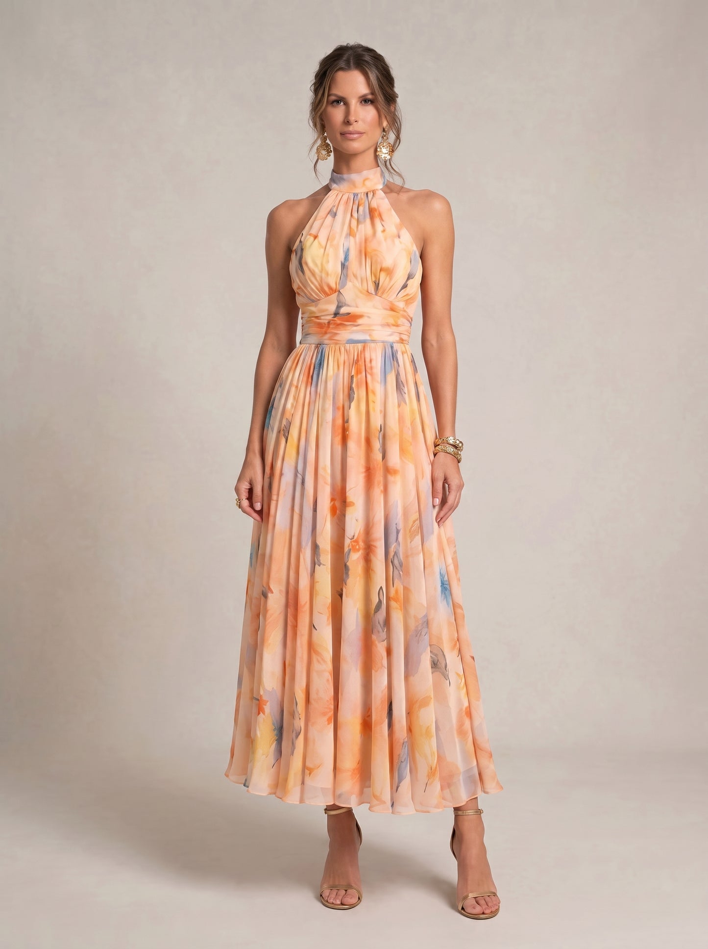 Elise | Vestito halter con acquerello