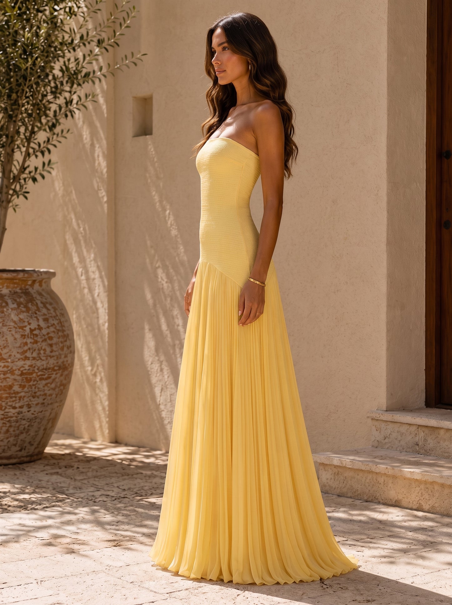 Alma | Vestito bardot con plissé