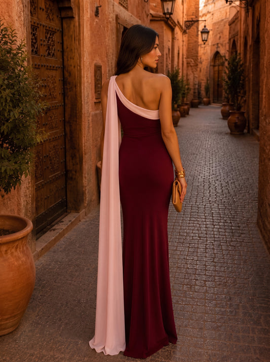 Vivian | Vestito bordeaux monospalla