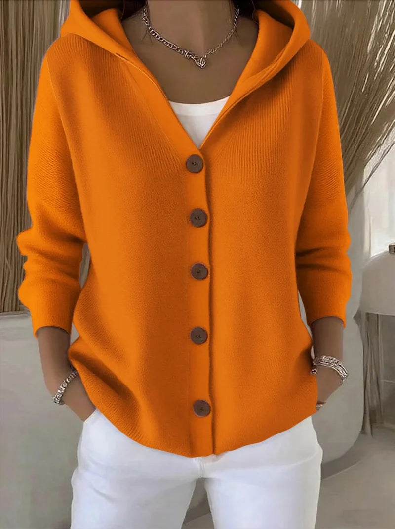 Rocío™ — Giacca in maglia con cappuccio giallo chiaro
