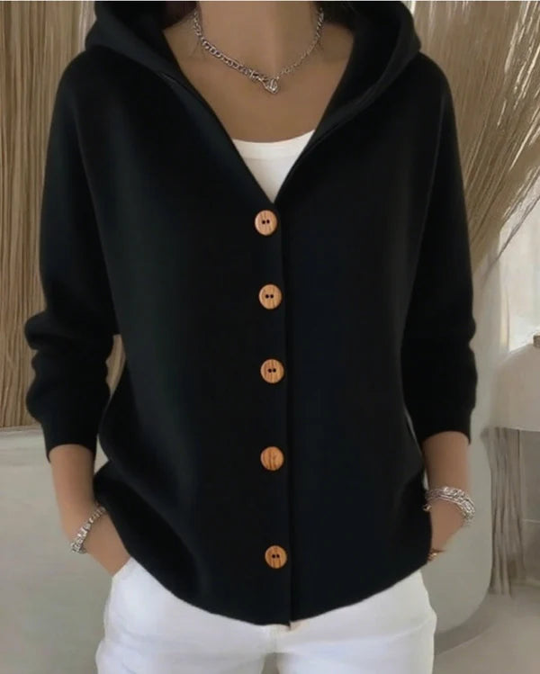 Rocío™ — Giacca in maglia con cappuccio arancione