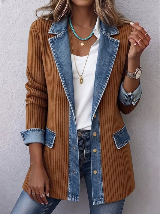 Élise™ | Cappotto in Maglia Costina con Inserti in Denim