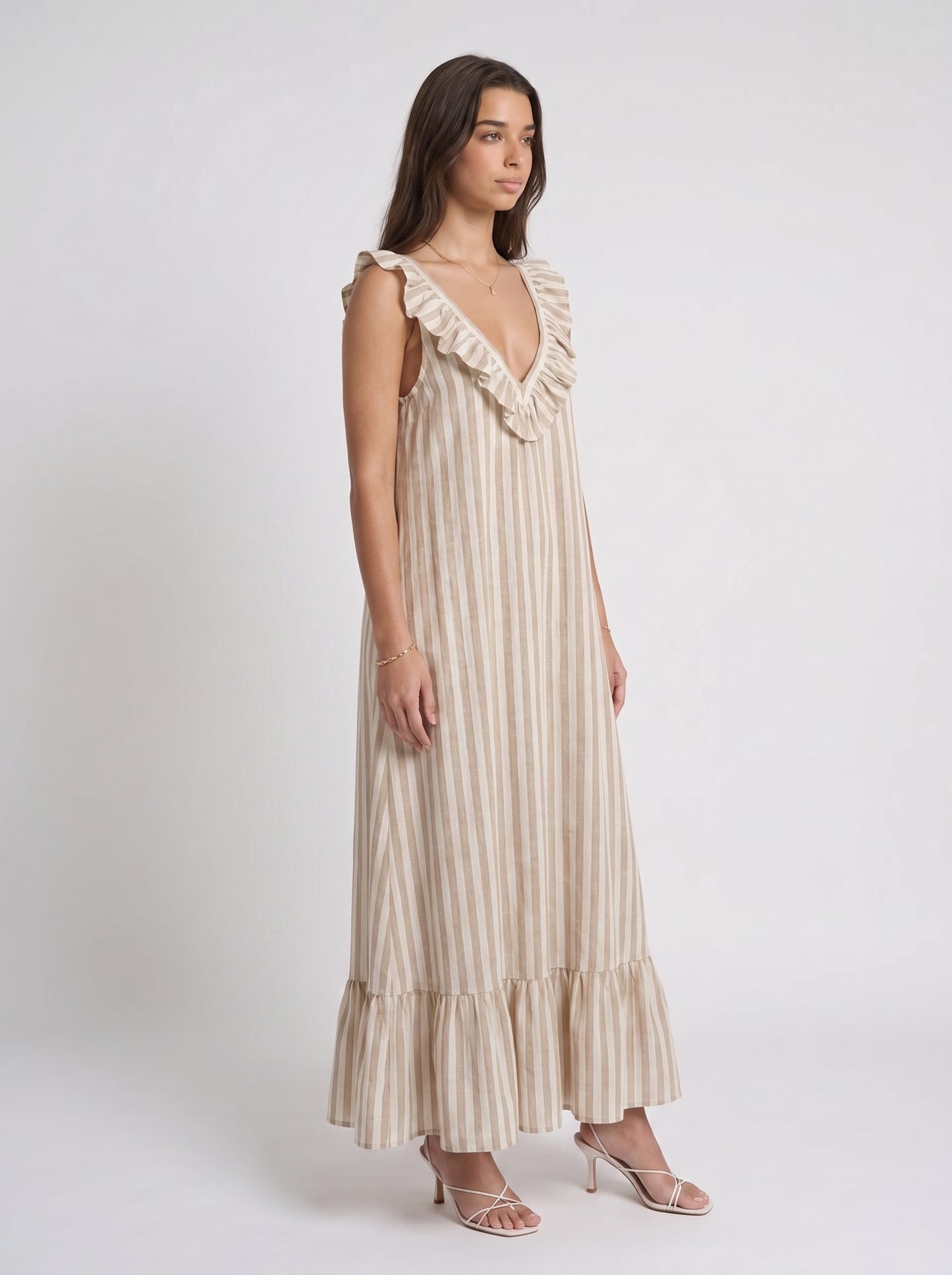 Saga | Klänning beige/rändig