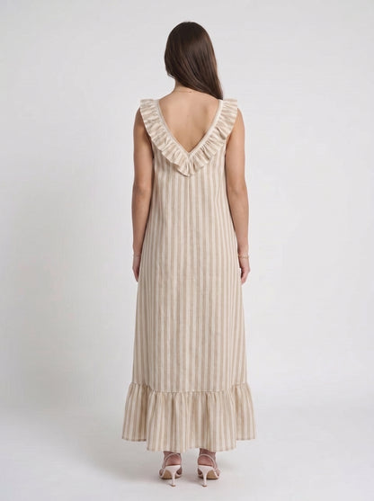 Saga | Klänning beige/rändig