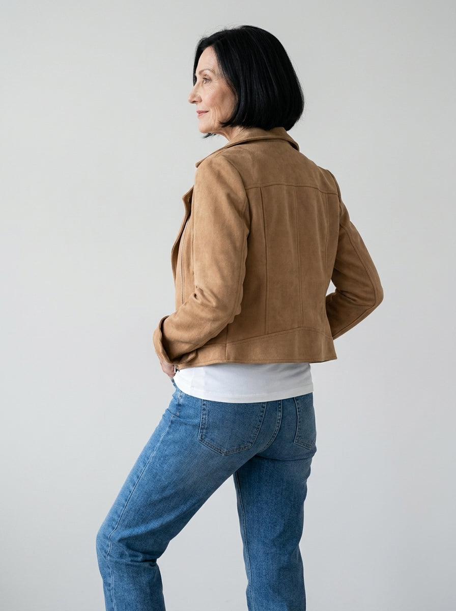 Sienna™ | Giacca in Camoscio con Bottoni Stile Motociclista
