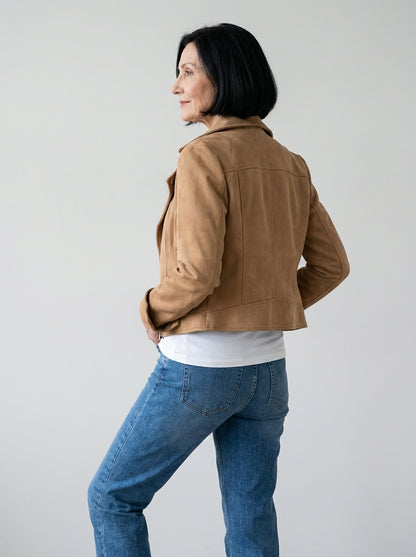 Sienna™ | Giacca in Camoscio con Bottoni Stile Motociclista