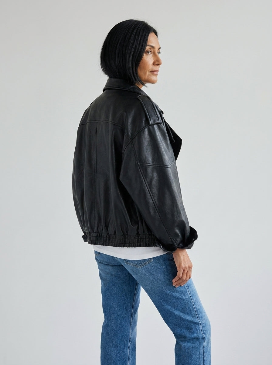 Milea™ | Giacca Oversize in Ecopelle Collo Alto