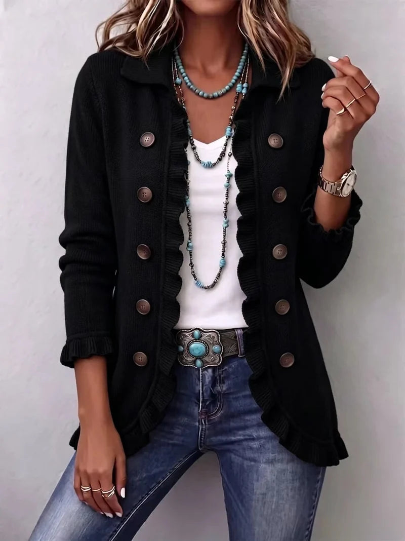 Adelina™ | Cardigan in Maglia Avorio con Volant