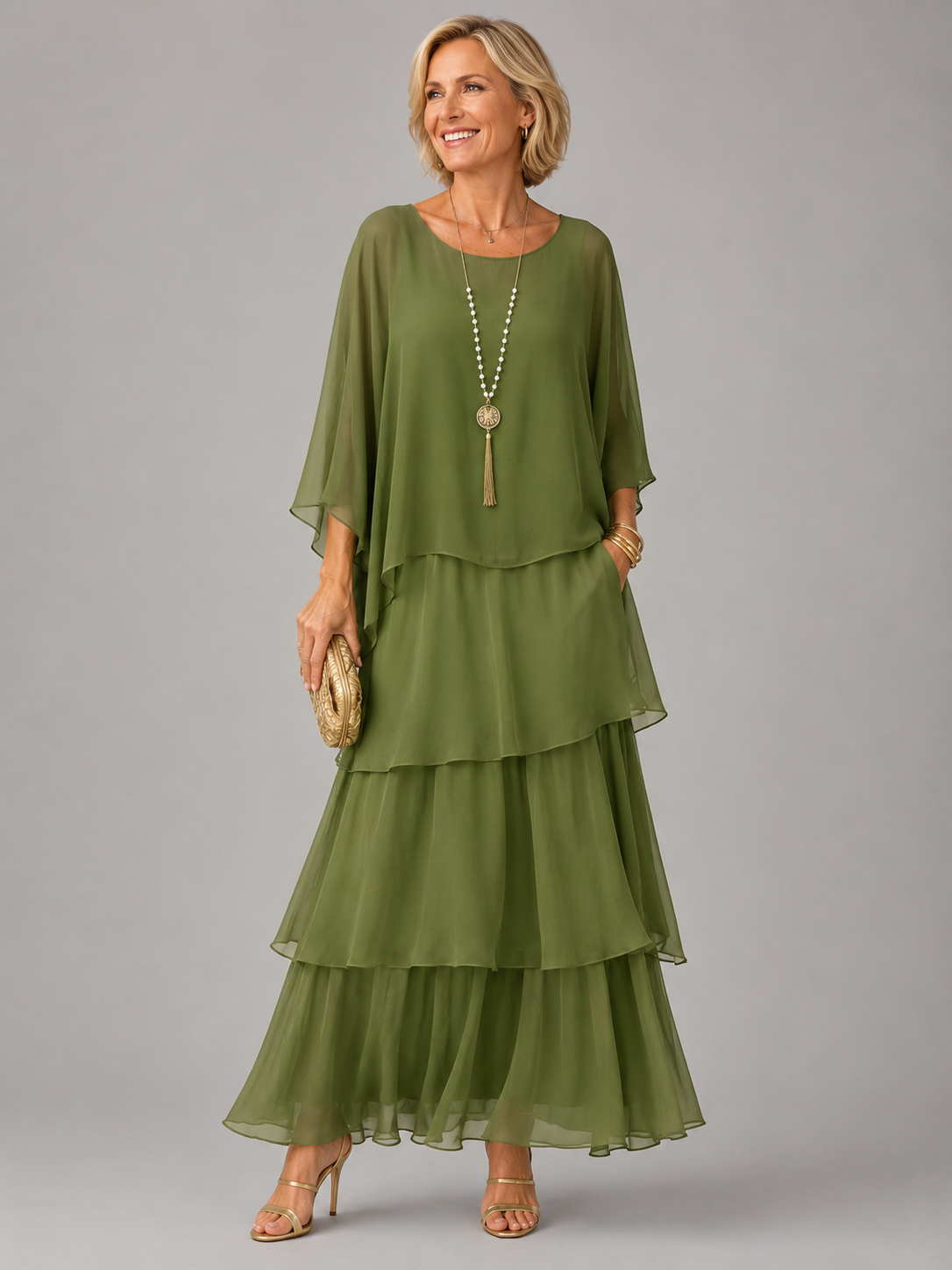 Lara abito lungo elegante fluido verde scuro