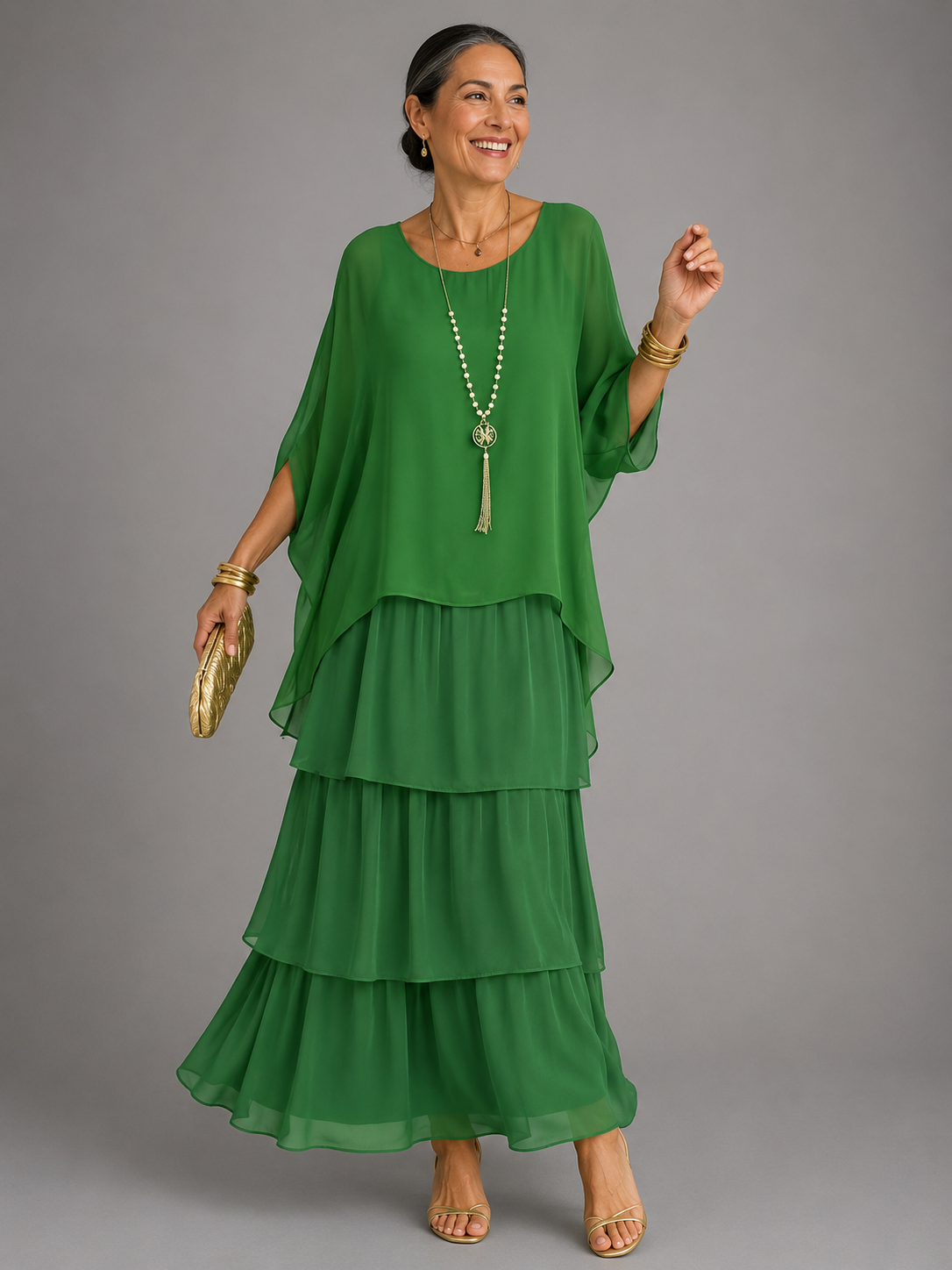 Lara abito lungo elegante fluido verde scuro