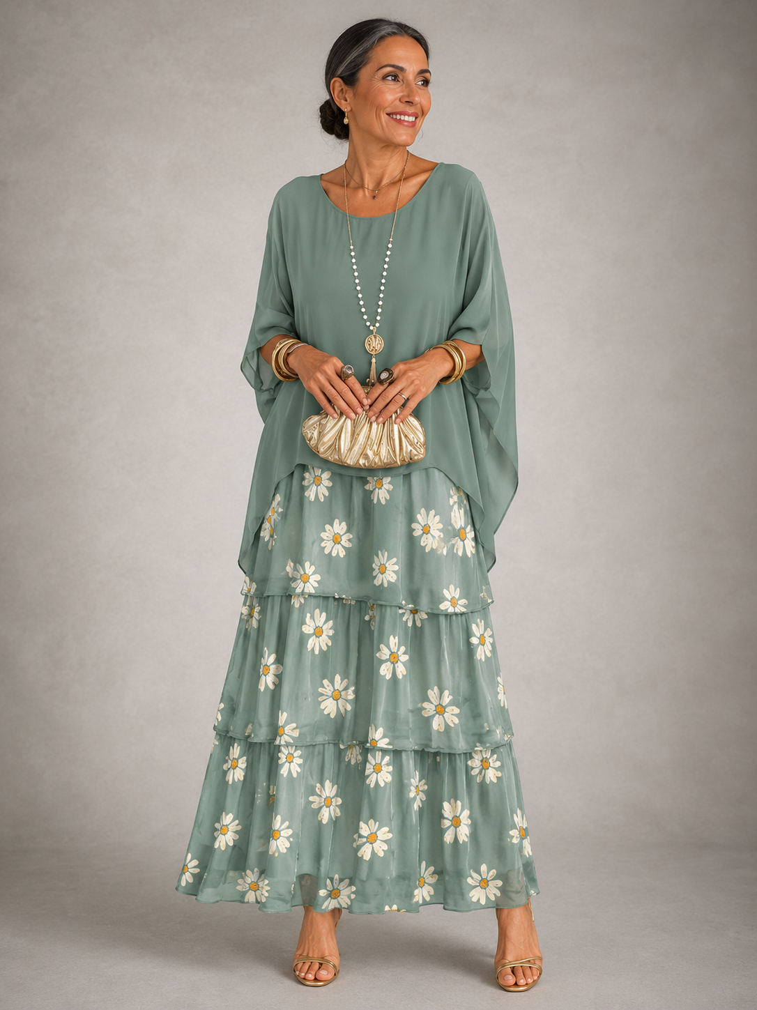 Lara abito lungo elegante fluido verde scuro