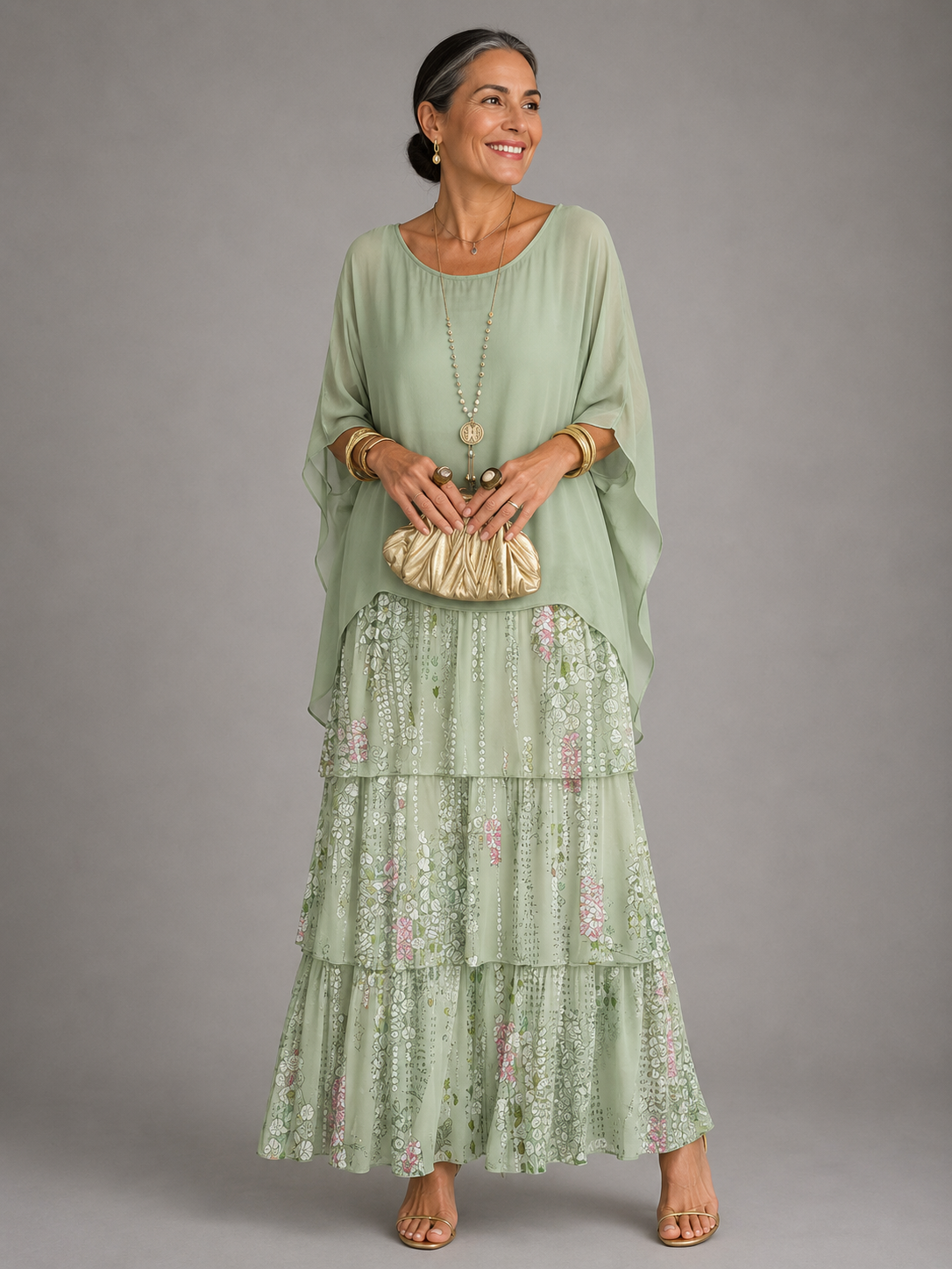 Lara abito lungo elegante fluido verde scuro