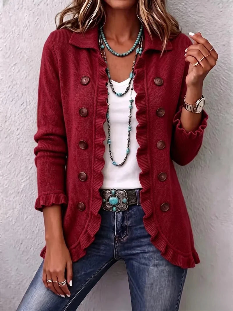 Adelina™ | Cardigan in Maglia Avorio con Volant
