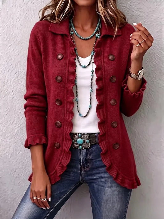 Adelina™ | Cardigan in Maglia Avorio con Volant