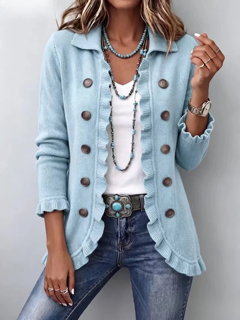 Adelina™ | Cardigan in Maglia Avorio con Volant