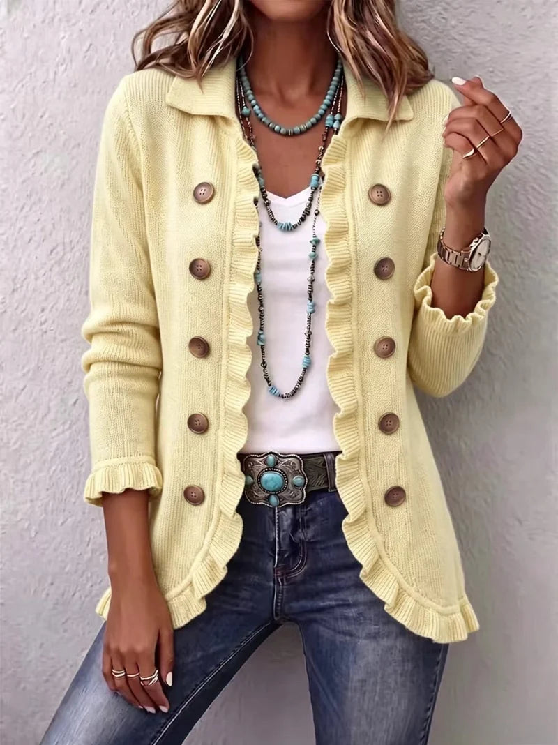 Adelina™ | Cardigan in Maglia Avorio con Volant