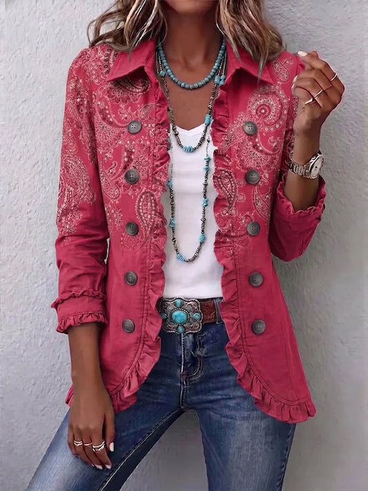Adoración™ — Giacca paisley rosa con volant, vista frontale